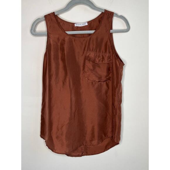 Everlane 100% Silk Chocolate Brown Pocket Tank Size S - Picture 1 of 8